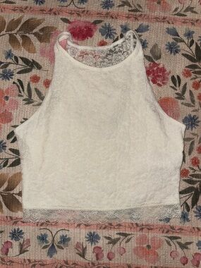Abercrombie & Fitch White Lace High-Neck Crop Cami